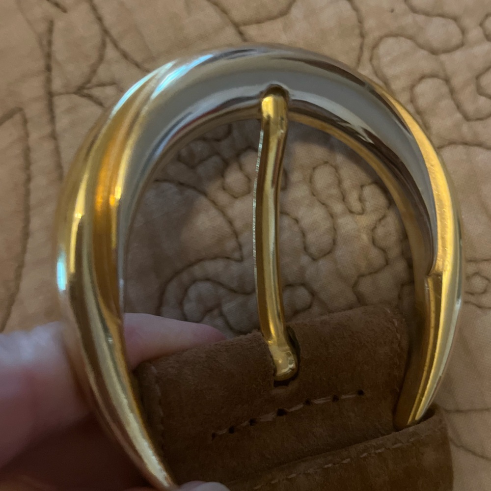 Y2K Big Wide Brown Suede Belt with Gold & Silver Buckle Sueded Pigskin, Size L - Picture 8 of 8